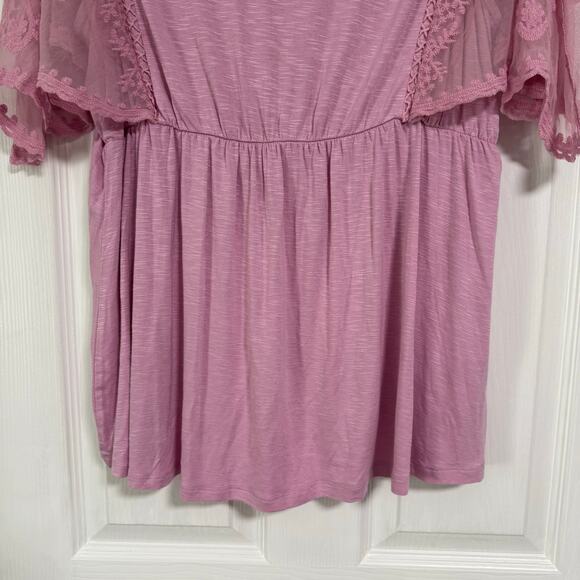 Torrid New Mauve Knit Crew Neck Lace Dolman Sleeve Baby Doll Top Size 1 - Picture 3 of 16